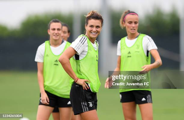 Cristiana Girelli of Juventus during the Juventus Women training session at Juventus Center Vinovo on July 28, 2021 in Vinovo, Italy.