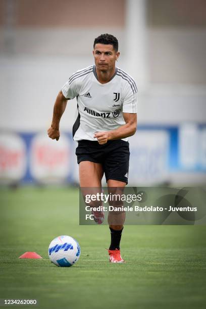 Juventus player Cristiano Ronaldo during a morning training session at JTC on July 28, 2021 in Turin, Italy.