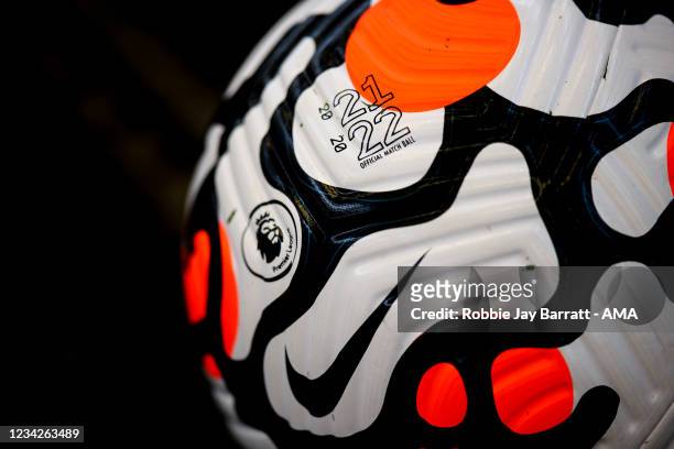Official Premier League Nike Strike Aerowsculpt 21/22 match ball during the Pre Season Friendly between Manchester City and Preston North End at...