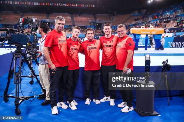 Philipp Herder of Germany and Lukas Dauser of Germany compete during Artistic Gymnastics on day five of the Tokyo 2020 Olympic Games at Ariake...