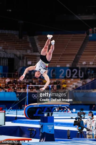 Lukas Dauser of Germany competes at the Jump during Artistic Gymnastics on day five of the Tokyo 2020 Olympic Games at Ariake Gymnastics Centre on...
