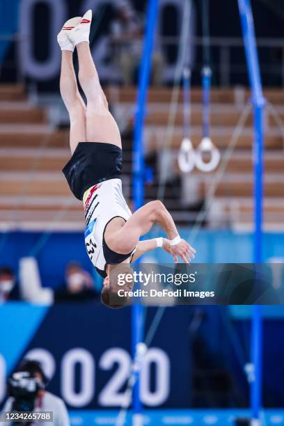 Lukas Dauser of Germany competes at the floor during Artistic Gymnastics on day five of the Tokyo 2020 Olympic Games at Ariake Gymnastics Centre on...