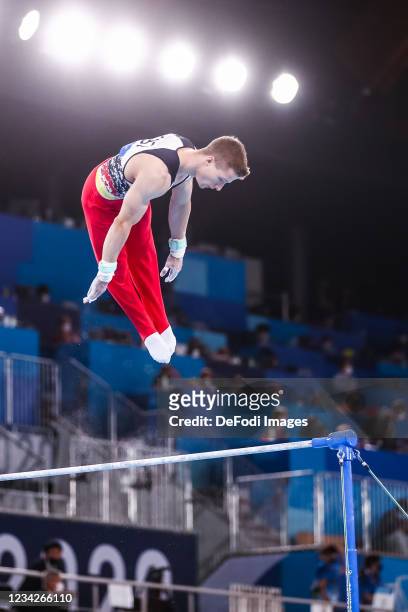 Philipp Herder of Germany competes at high bar during Artistic Gymnastics on day five of the Tokyo 2020 Olympic Games at Ariake Gymnastics Centre on...
