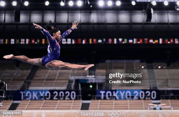 Simone Biles of United States of America during women's qualification for the Artistic Gymnastics final at the Olympics at Ariake Gymnastics Centre,...