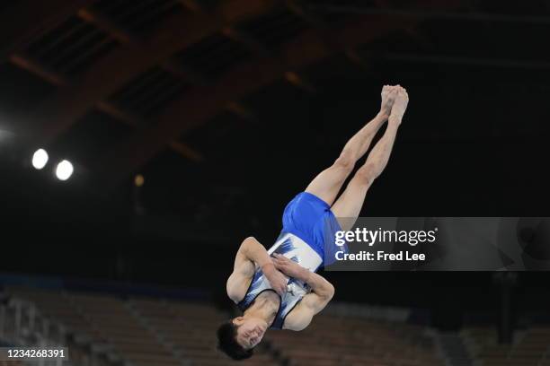 Daiki Hashimoto of Team Japan competes on pommel horse during the Men's All-Around Final on day five of the Tokyo 2020 Olympic Games at Ariake...