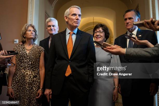 The lead GOP negotiators on the bipartisan infrastructure legislation, L-R, Sen. Lisa Murkowski , Sen. Bill Cassidy , Sen. Rob Portman , Sen. Susan...