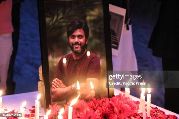 Candlelight vigil for Pulitzer Prize winner photojournalist Danish Siddiqui who was killed on July 16 while on assignment in Afghanistan Kandahar...