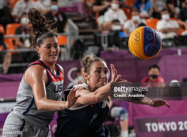 Stefanie Dolson of United States competes with Anastasia Logunova of Russian Olympic Committee during the 3x3 Basketball Women's Gold Medal Game...