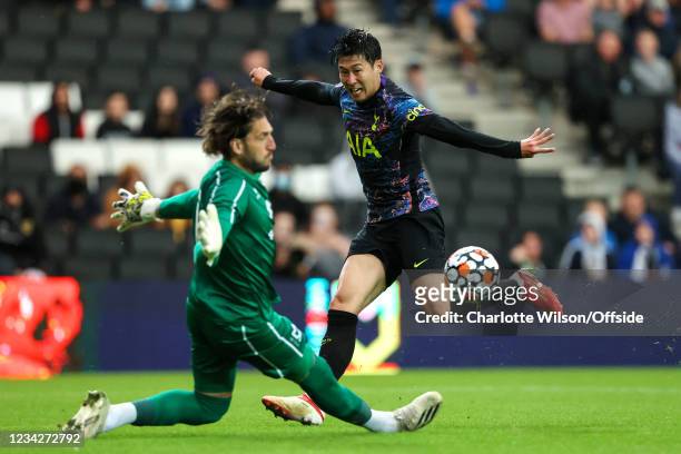 Heung-Min Son of Tottenham scores the opening goal during the Pre-Season Friendly match between Milton Keynes Dons and Tottenham Hotspur at Stadium...
