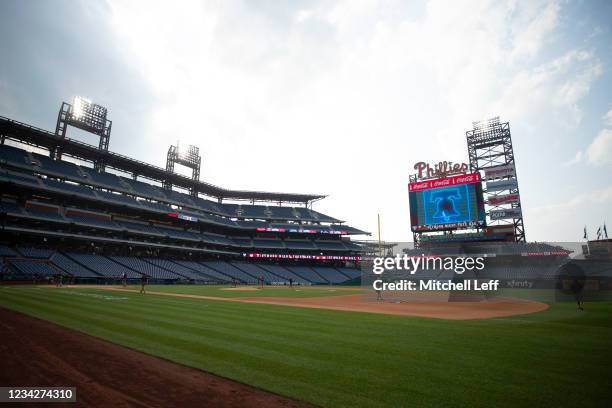 General view of an empty Citizens Bank Park on July 28, 2021 in Philadelphia, Pennsylvania. The game between the Washington Nationals and...