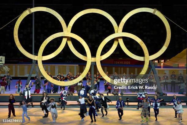 Summer Olympics: View of performers and Olympic rings during opening ceremonies at Tokyo Olympic Stadium. Tokyo, Japan 7/23/2021 CREDIT: Erick W....