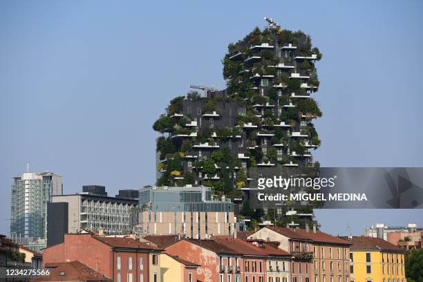 This photograph taken on June 2 shows the architectural complex called Vertical forest designed by Studio Boeri in the modern district of Porta Nuova...