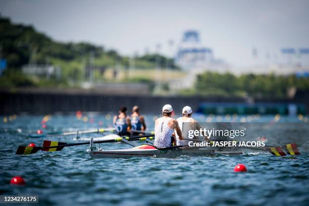 Belgian Rower Niels Van Zandweghe and Belgian Rower Tim Brys pictured in action during the final of the Lightweight Men's Double Sculls, on the...