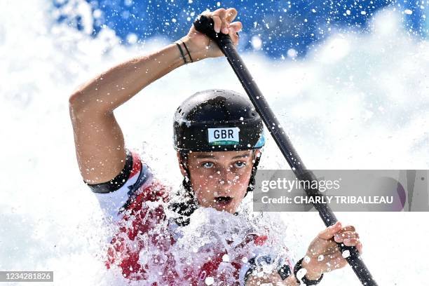 Britain's Mallory Franklin competes in the women's Canoe semi-final during the Tokyo 2020 Olympic Games at Kasai Canoe Slalom Centre in Tokyo on July...