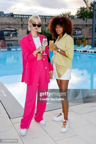 Mareike Beluga and Maureen Ugodi during the Belvedere Vodka Summer Bay 2021 at Haubentaucher on July 28, 2021 in Berlin, Germany.