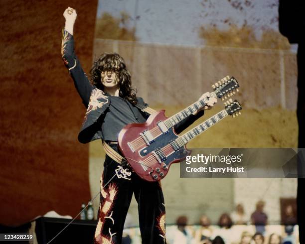 Jimmy Page performing with 'Led Zeppelin at the Oakland Coliseum in Oakland, California on July 23, 1977.