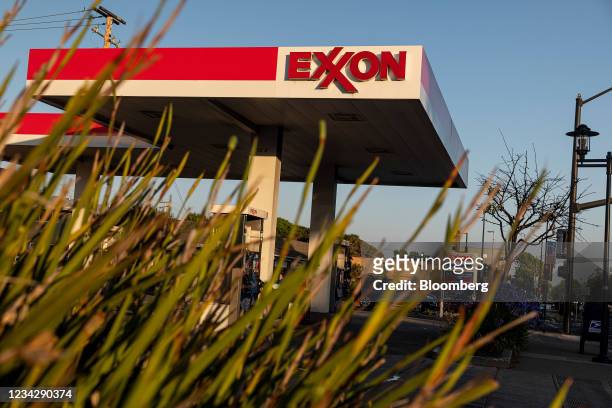 An Exxon Mobil gas station in El Cerrito, California, U.S., on Tuesday, July 27, 2021. Exxon Mobil Corp. Is expected to release earnings figures on...