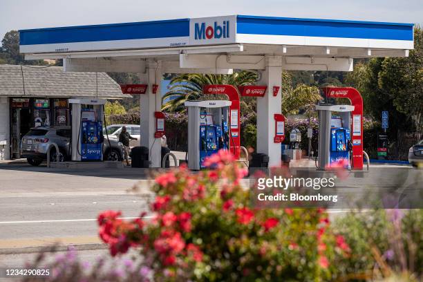 An Exxon Mobil gas station in San Pablo, California, U.S., on Tuesday, July 27, 2021. Pinterest Inc. Is expected to release earnings figures on July...
