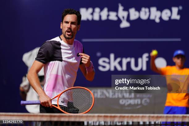 Gianluca Mager of Italy during the Generali Open ATP World Tour Kitzbuehel at Tennisstadion Kitzbuehel on July 29, 2021 in Kitzbuehel, Austria.