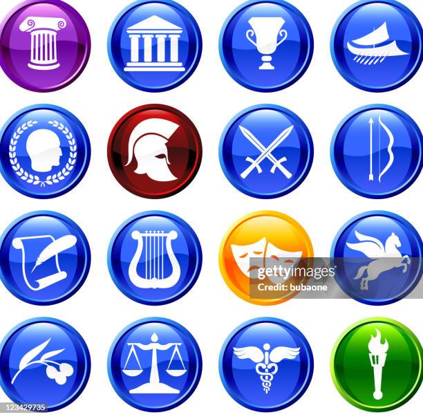 ancient greece royalty free vector icon set - olive leaf white background stock illustrations