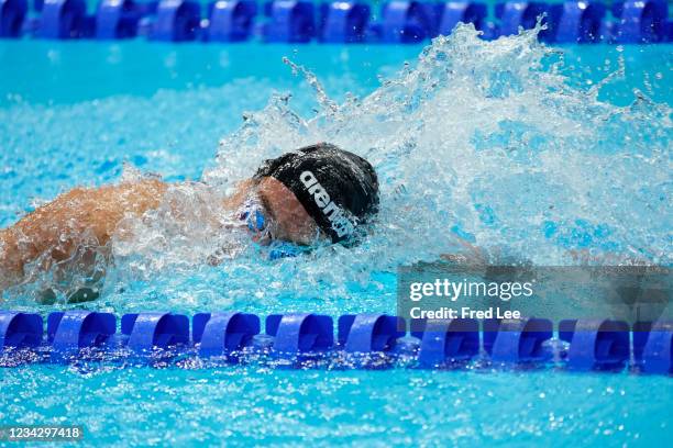 Florian Wellbrock of Team Germany competes in the Men's 800m Freestyle Final on day six of the Tokyo 2020 Olympic Games at Tokyo Aquatics Centre on...