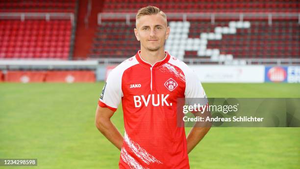 Alexander Lungwitz of Wuerzburger Kickers poses during the team presentation at Flyeralarm Arena on July 21, 2021 in Wuerzburg, Germany.