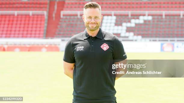 Thomas Reinl of Wuerzburger Kickers poses during the team presentation at Flyeralarm Arena on July 21, 2021 in Wuerzburg, Germany.