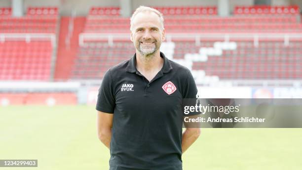 Marco Langner of Wuerzburger Kickers poses during the team presentation at Flyeralarm Arena on July 21, 2021 in Wuerzburg, Germany.