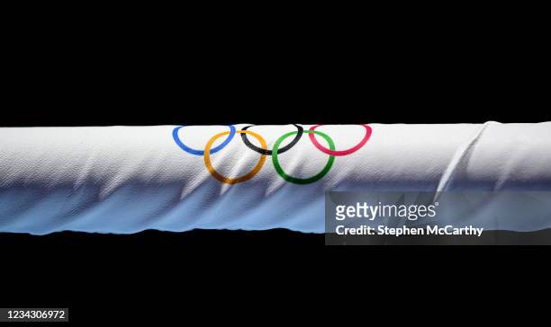 Tokyo , Japan - 30 July 2021; A general view of the ring ropes before the morning's bouts at the Kokugikan Arena during the 2020 Tokyo Summer Olympic...