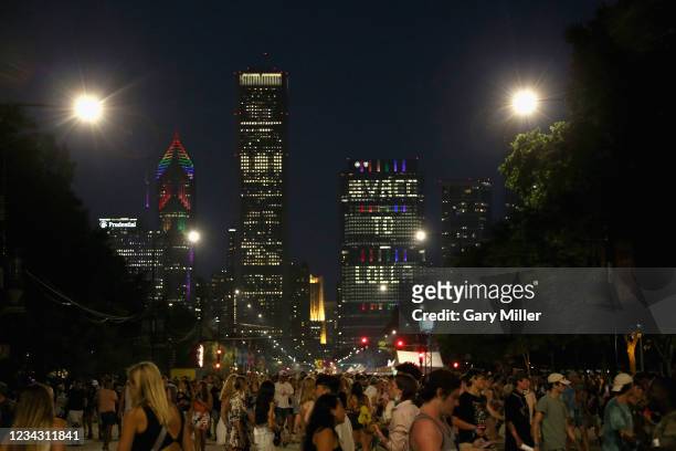 General view of the atmosphere during day one of the 30th anniversary of Lollapalooza at Grant Park on July 29, 2021 in Chicago, Illinois.