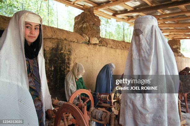 Afghan women spin wool end of June 2001 in Faizabad, in Afghanistan's northeastern Badakhshan province. In Faizabad, which is the seat of the ousted...