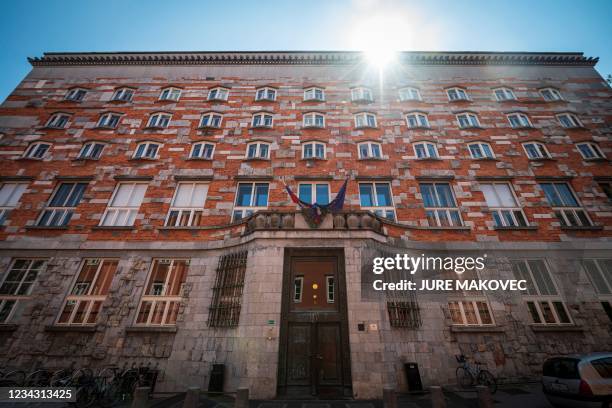 Picture taken on July 29, 2021 shows a view of the National and University Library, designed by Slovenian architect Joze Plecnik, in Ljubljana,...