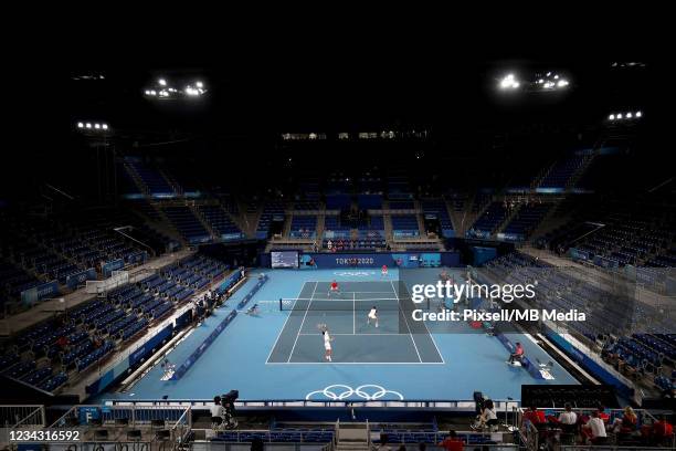 General view of Ariake Tennis Park during during Men's Doubles Finals match between Ivan Dodig of Team Croatia and Marin Cilic of Team Croatia and...
