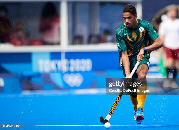 Abdud Cassiem of South Africa controls the ball during the Men's Pool B - Hockey Match between Canada and South Africa on day seven of the Tokyo 2020...