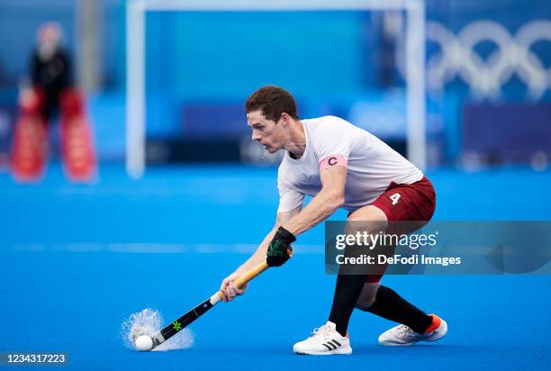 Scott Tuper of Canada controls the ball during the Men's Pool B - Hockey Match between Canada and South Africa on day seven of the Tokyo 2020 Olympic...