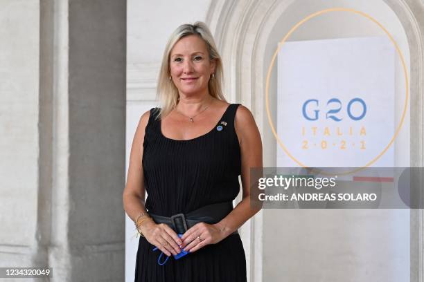 Britain's culture minister Caroline Dinenage poses for photographers, as she arrives for the roundtable of the G20 Culture Ministers meeting at the...