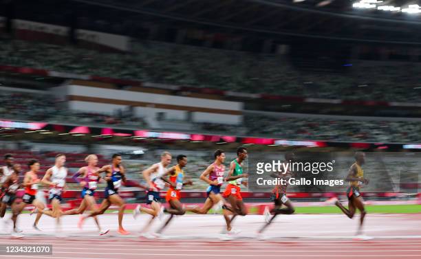 Yomif Kejelcha of Team Ethiopia in the final of the Team mens 10000m during the Athletics event on Day 7 of the Team Tokyo 2020 Olympic Games at the...