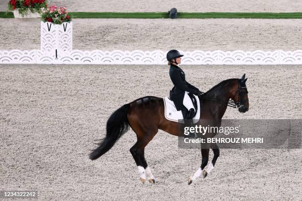 Belgium's Lara de Liedekerke-Meier riding Alpaga d'Arville competes in the equestrian's eventing individual dressage during the Tokyo 2020 Olympic...