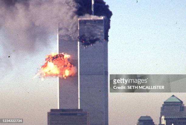 Hijacked commercial plane crashes into the World Trade Center 11 September 2001 in New York. The landmark skyscrapers were destroyed in the attack....