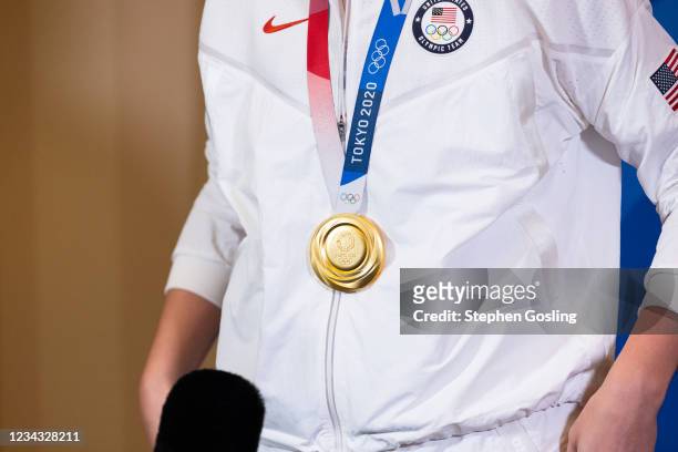 Close up of the gold medal worn by Stefanie Dolson of the USA Women's National 3x3 Team on the Today Show after winning the Gold in the 3x3...
