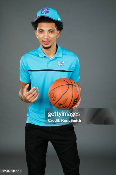 James Bouknight of Charlotte Hornets poses for a portrait on July 30, 2021 at Spectrum Center in Charlotte, North Carolina. NOTE TO USER: User...