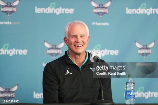 President of Basketball Operations and General Manager Mitch Kupchak of the Charlotte Hornets talks to the media during the press conference on July...