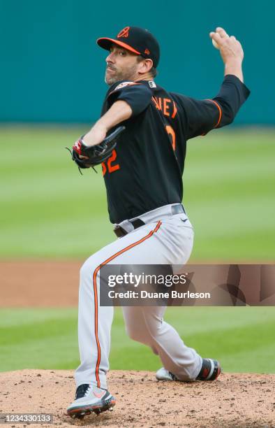 Matt Harvey of the Baltimore Orioles pitches against the Detroit Tigers during the third inning at Comerica Park on July 30 in Detroit, Michigan.