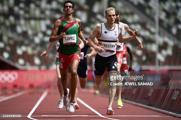 Mexico's Jesus Tonatiu Lopez wins ahead of Belgium's Eliott Crestan in the men's 800m heats during the Tokyo 2020 Olympic Games at the Olympic...
