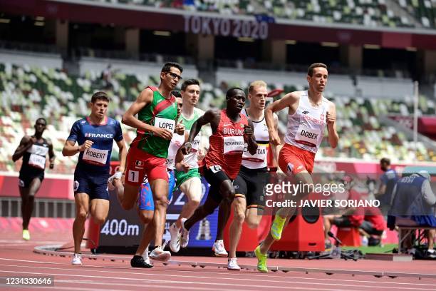 Mexico's Jesus Tonatiu Lopez wins the men's 800m heats during the Tokyo 2020 Olympic Games at the Olympic Stadium in Tokyo on July 31, 2021.