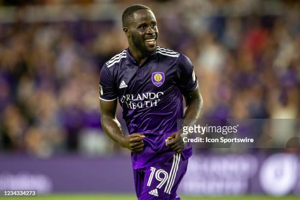 Orlando City forward Benji Michel celebrates after his team scored a goal during the soccer match between Orlando City SC and Atlanta United FC on...
