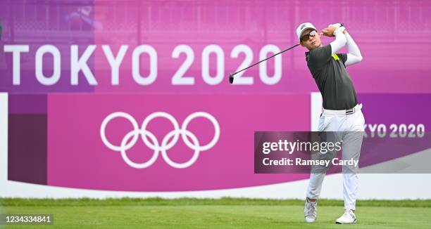 Saitama , Japan - 31 July 2021; Jazz Janewattananond of Thailand plays his tee shot on the first hole during round 3 of the men's individual stroke...