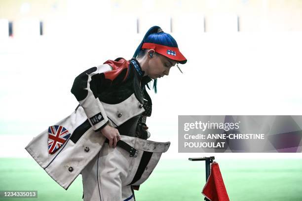 Britain's Seonaid Mcintosh gets ready to compete in the 50m rifle 3 positions women qualification during the Tokyo 2020 Olympic Games at the Asaka...