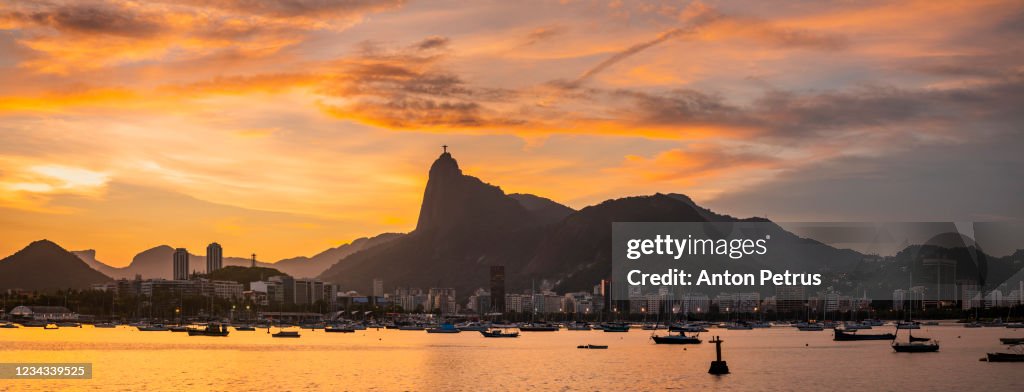 Sunset view of Rio de Janeiro, Brazil. Botafogo Bay.