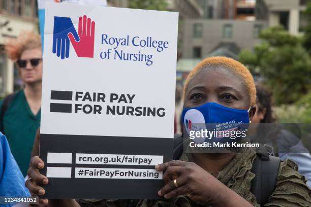 Nurse prepares to march from St Thomas' Hospital to Downing Street to protest against the NHS Pay Review Body's recommendation of a 3% pay rise for...
